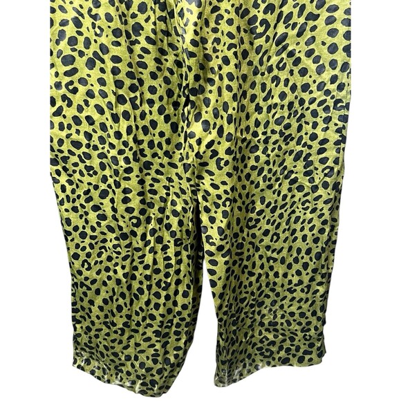 Zara Large Satin Flowy Animal Leopard Cheetah Kelly Green Wide Leg Trousers - Picture 9 of 13